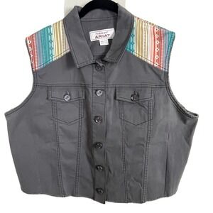 Ariat Size XXL‎ Raw Hem Cutoff Gray Aztec Western Shoulder Button Up
